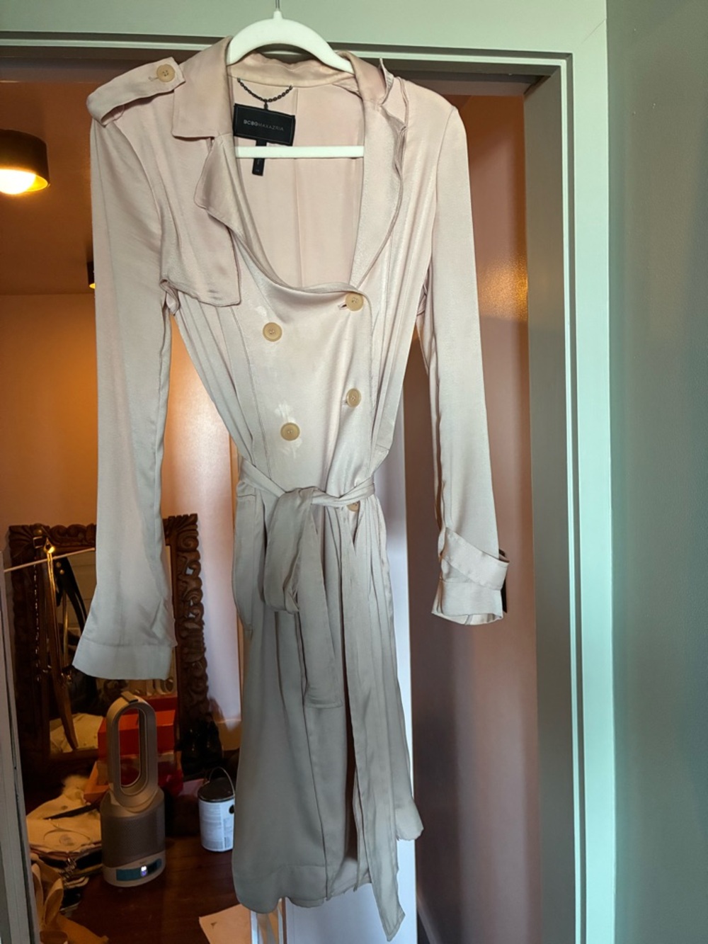 BCBG Light Blush Double-Breasted Trench Coat